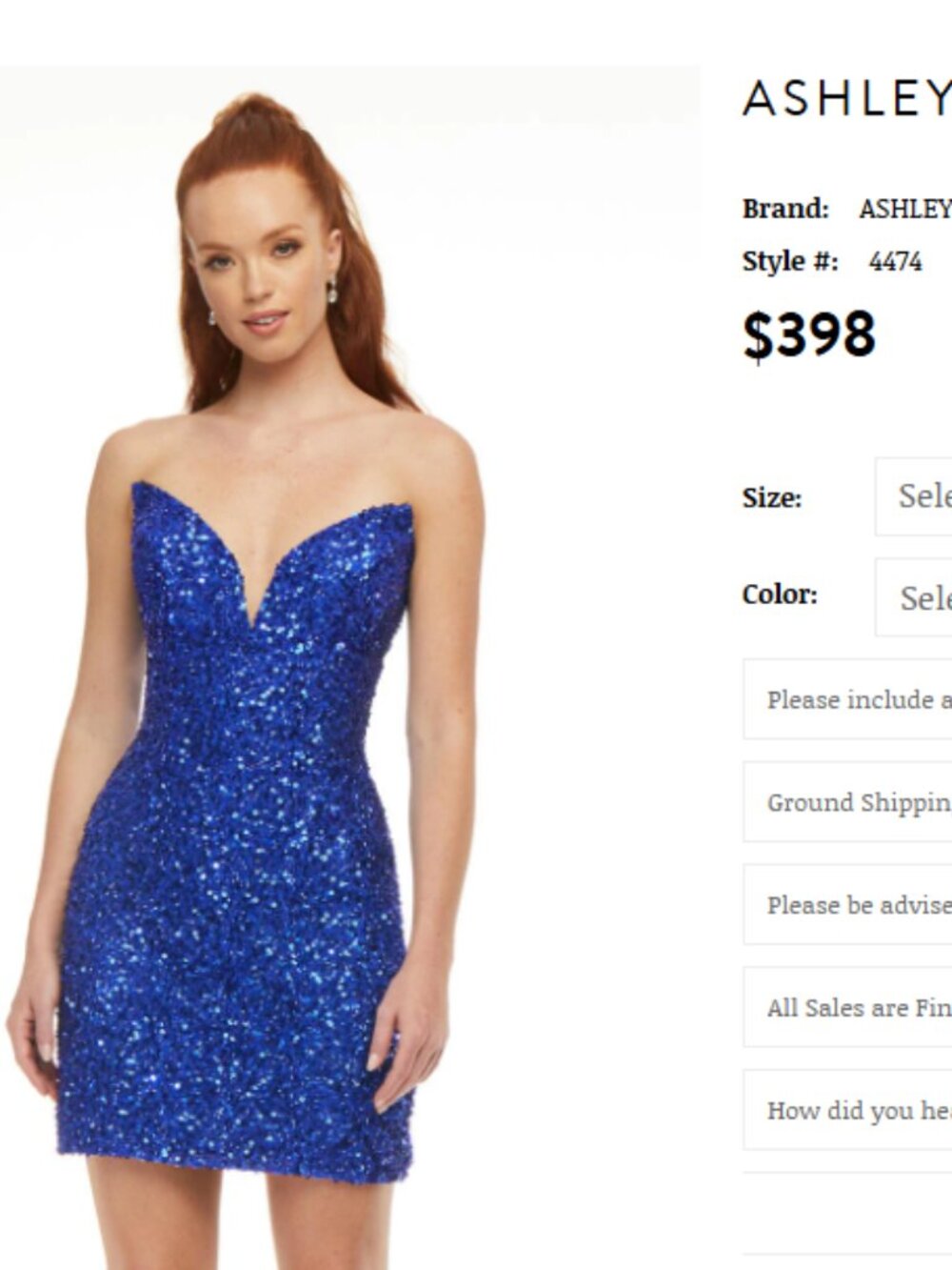 Ashely Lauren Style# 4474 Sz 10 Sequin Mini Dress Hoco Royal and Turquoise LNew